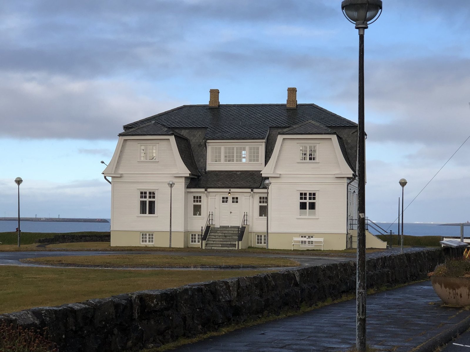 White Höfði House by the water in Reykjavík